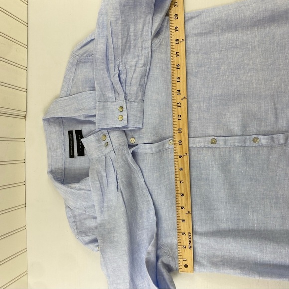 Tahari Women’s Sky Blue Gray‎ 100% Linen Button Front Top Blouse Tunic Sz L - Picture 9 of 13